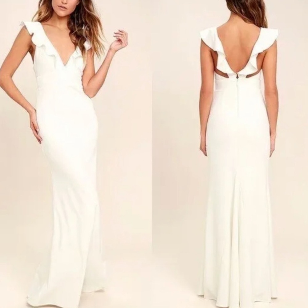 New Lulus Perfect Opportunity Ruffle Straps Long White Maxi Dress Size S small